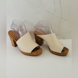 Vince Wyatt-E Flax Leather Mule Sandal Shoes Womens Size 7 Cork Heel Open Toe